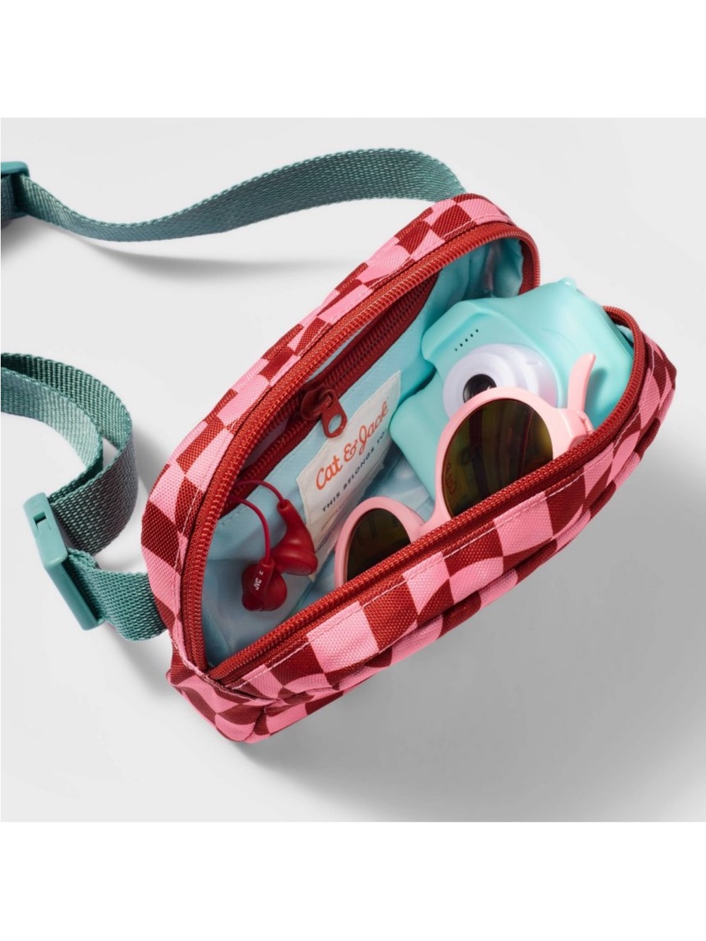 Cat & Jack Pink and Red Checker Kids Belt Bag - Picture 2 of 6
